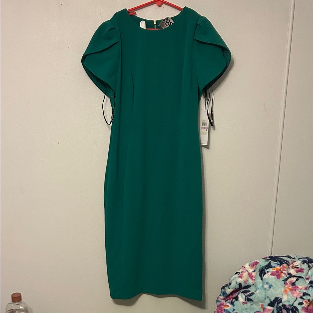 Calvin Klein Teal Midi Dress with Flutter Sleeves